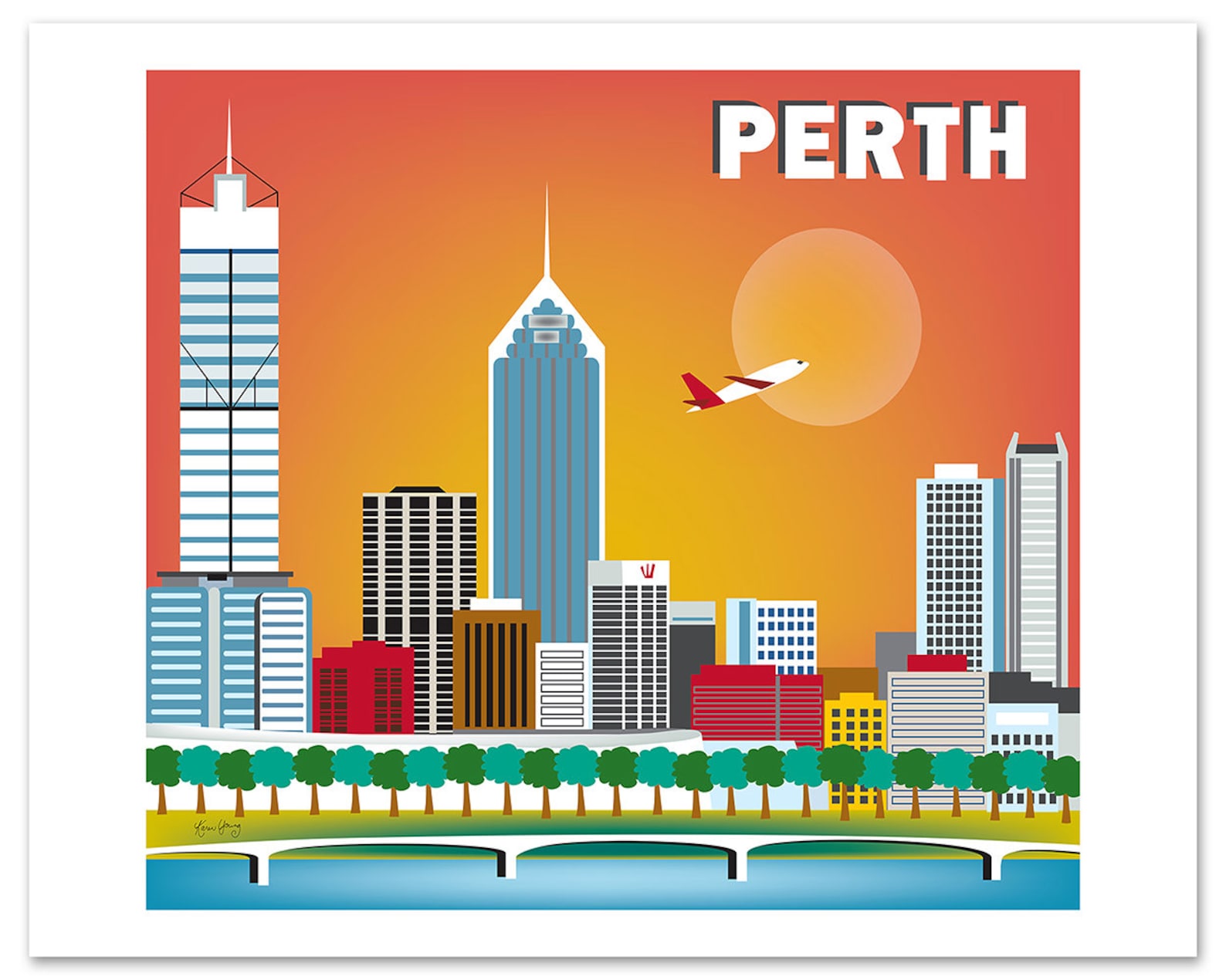 Perth Skyline Print Wall Art Perth Poster Perth map | Etsy