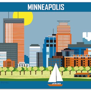 Minneapolis Skyline,  Minneapolis Print,  Minneapolis Poster, Loose Petals Horizontal Minneapolis MN City Art Print - style E8-O-MINB