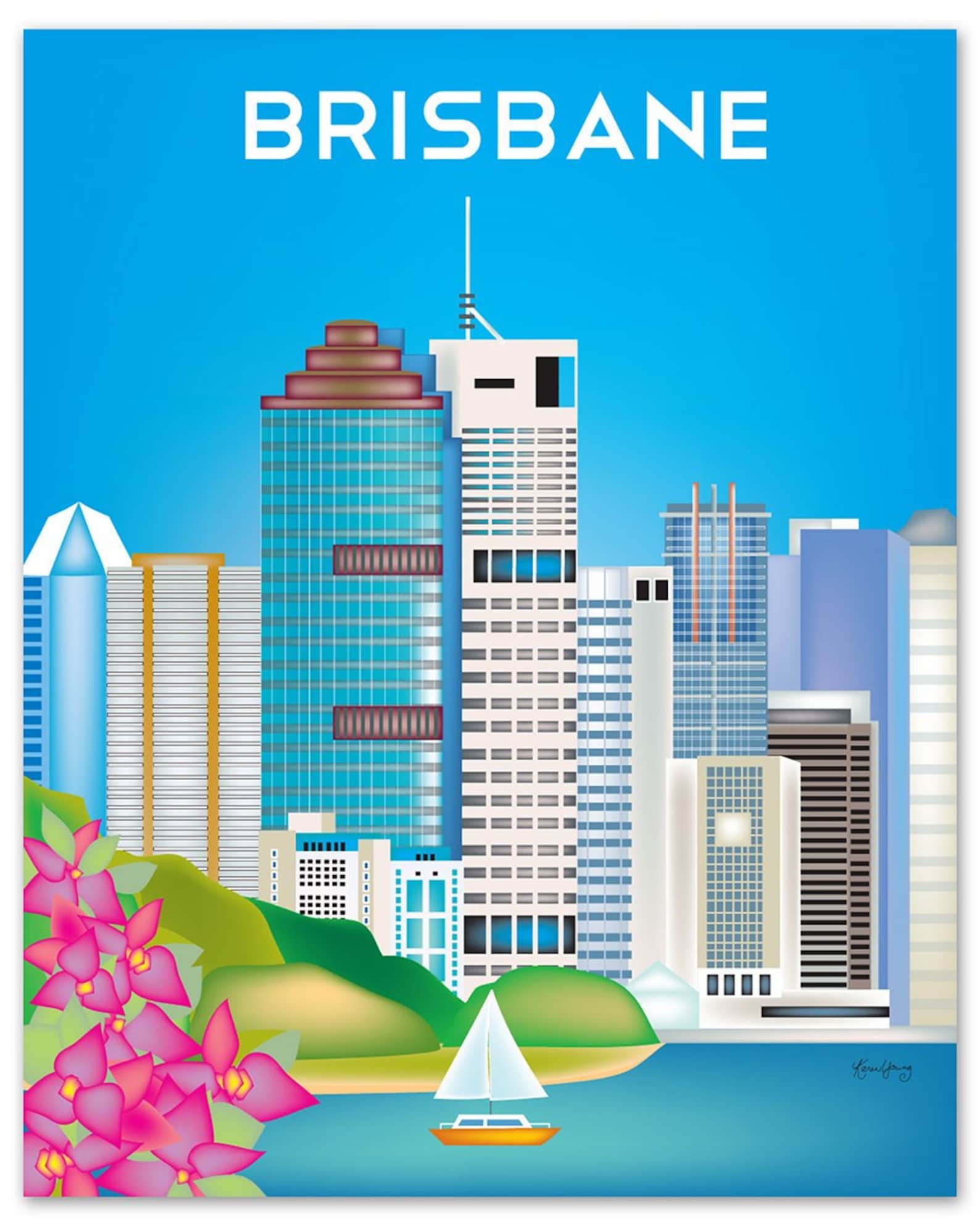 Brisbane Skyline Poster Brisbane Australia Print Brisbane Etsy