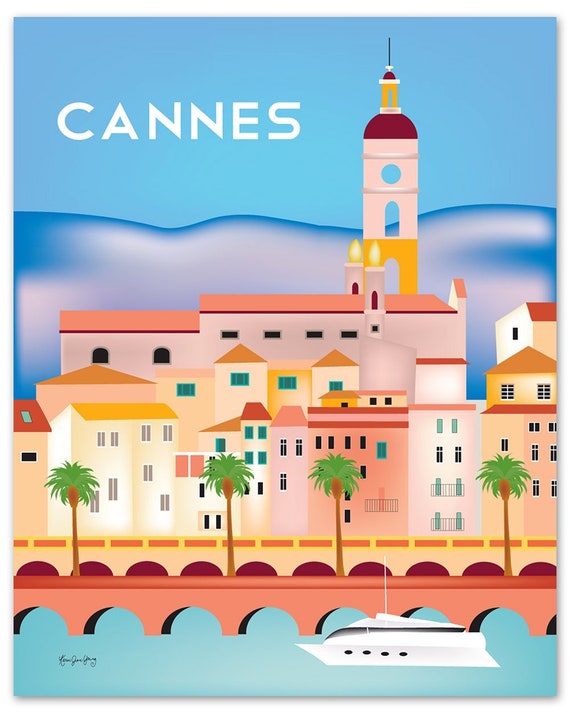 Cannes France Print, Cannes France art, Cannes Print, French poster, Cannes Art, Cannes France Canvas, Loose Petals art style E8-O-CANN