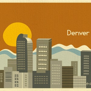 Denver Skyline Art Print, Colorado Poster, Denver Rocky Mountain Art Print, Horizontal Travel Art, Loose Petals City Art style E8-O-DEN image 2