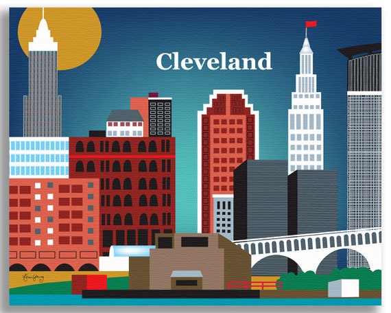Cleveland Art Print, Cleveland Skyline, Cleveland Map, Cleveland Skyline,  Cleveland Ohio, Cleveland Poster, Ohio Decor Style E8-O CLE 