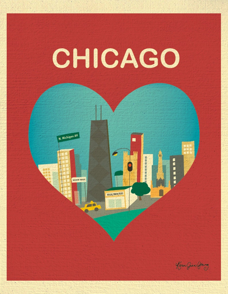 Chicago Skyline Art Heart Print, Chicago Wall Art, Chicago Wedding Print, Chicago Baby, Vertical Loose Petals City Print, style E8-O-CHI4 image 2