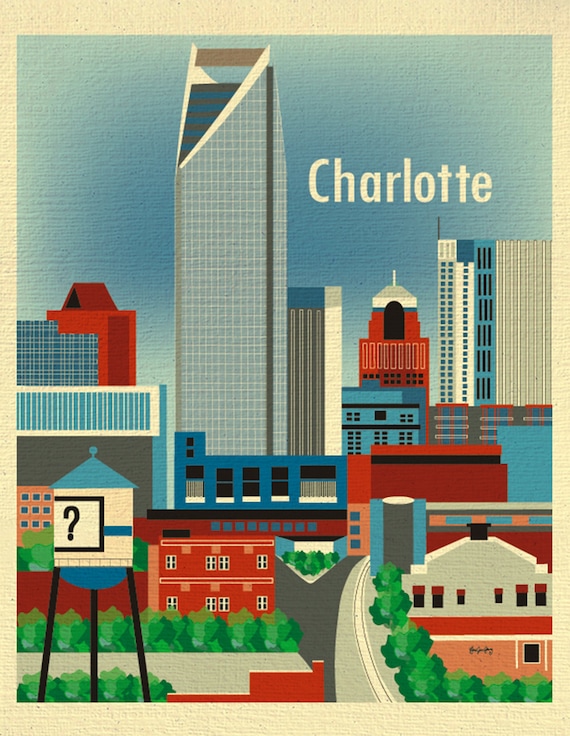 CHARLOTTE, NC  City Series Map Art Print