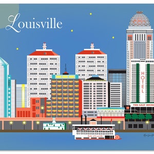 Louisville Art, Louisville Skyline, Kentucky Art Print, Louisville Wall Art, Louisville Wedding Print, Kentucky horizontal, style E8-O-LOV image 1