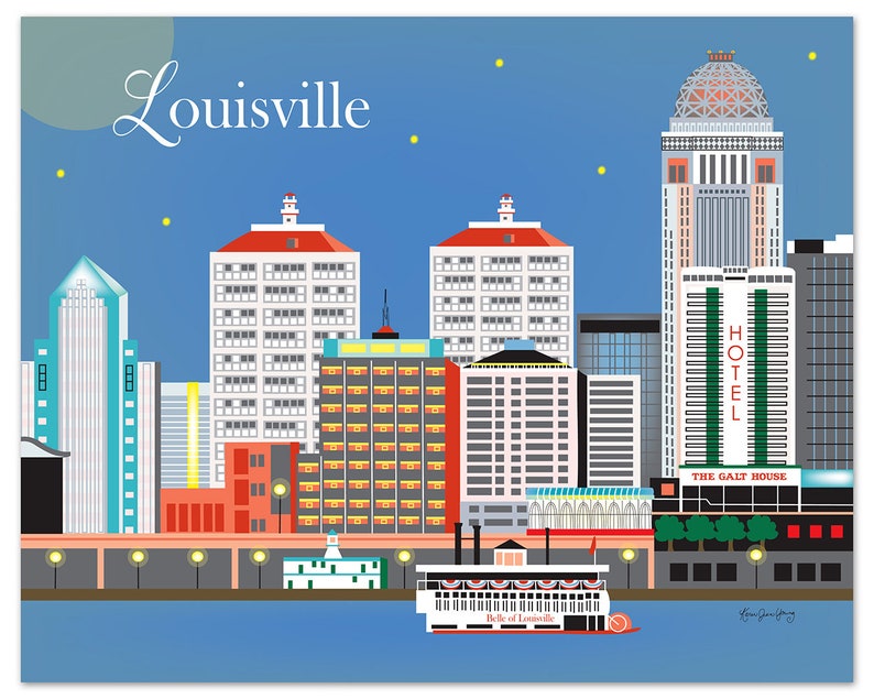 Louisville Art, Louisville Skyline, Kentucky Art Print, Louisville Wall Art, Louisville Wedding Print, Kentucky horizontal, style E8-O-LOV image 1