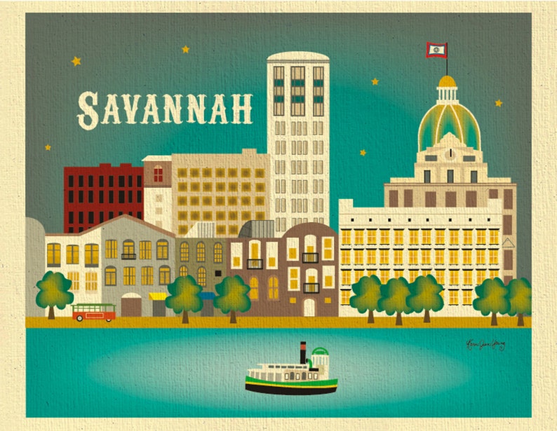 Savannah Print Savannah GA Skyline Georgia Wall Art - Etsy