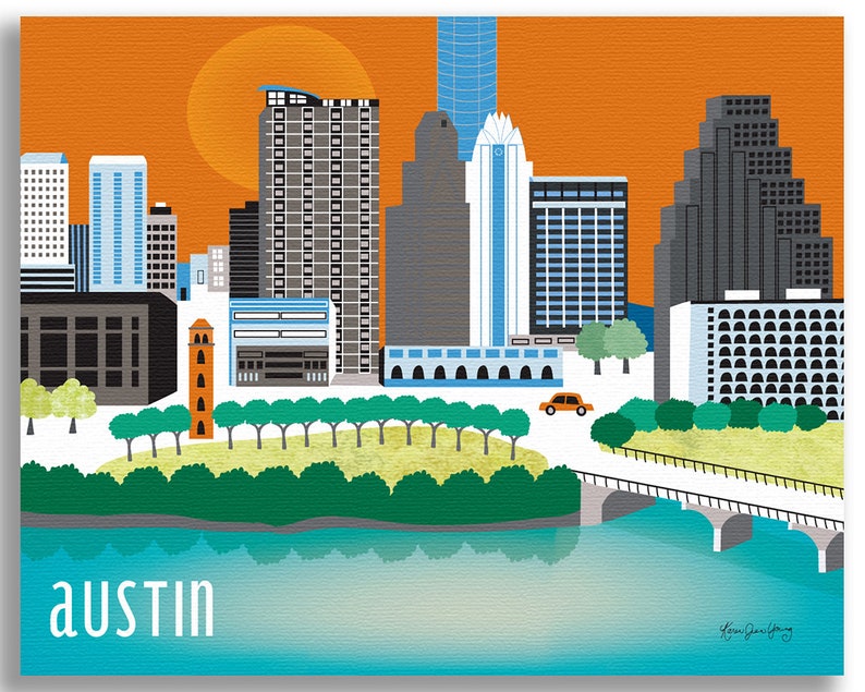 Austin Skyline Art Print, Austin Map, Austin poster, Texas Poster, Austin Nursery Art, Loose Petals Texas City Art Print style E8-O-AU image 4