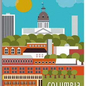 Columbia SC Skyline Print, Columbia sc art, Columbia SC Capitol Wall Art, sc Wedding Baby Gift, Loose Petals City Art Print, style E8-O-COLU image 4