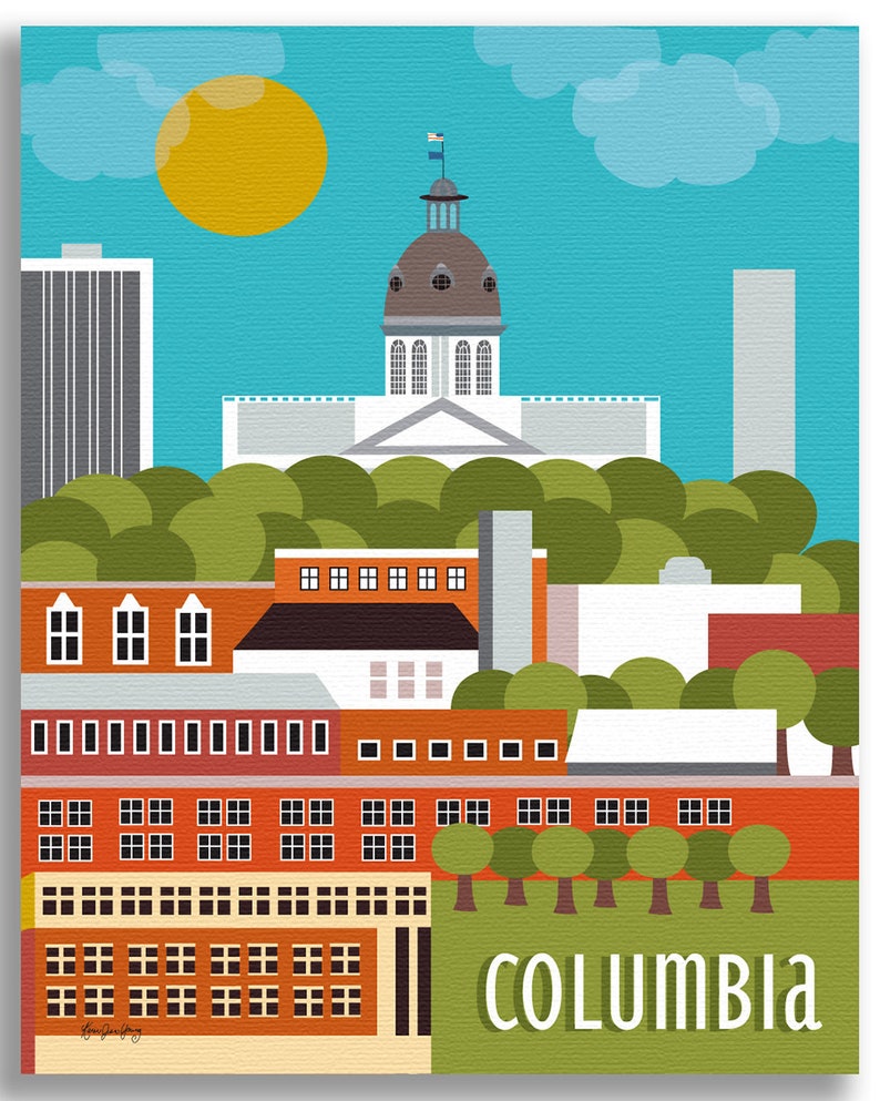 Columbia SC Skyline Print, Columbia sc art, Columbia SC Capitol Wall Art, sc Wedding Baby Gift, Loose Petals City Art Print, style E8-O-COLU image 4