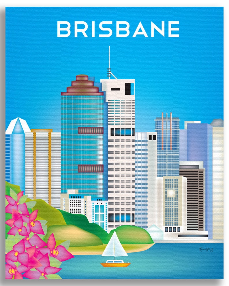Brisbane Skyline Poster Brisbane Australia Print Brisbane Etsy