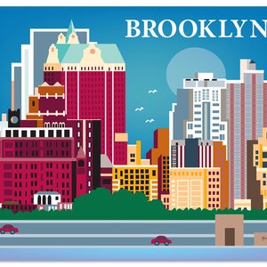 Impresión artística del horizonte de Brooklyn, arte mural de Brooklyn, NY, impresión horizontal de Brooklyn, regalo, decoración de Brooklyn, arte urbano de pétalos sueltos - estilo E8-O-BRO