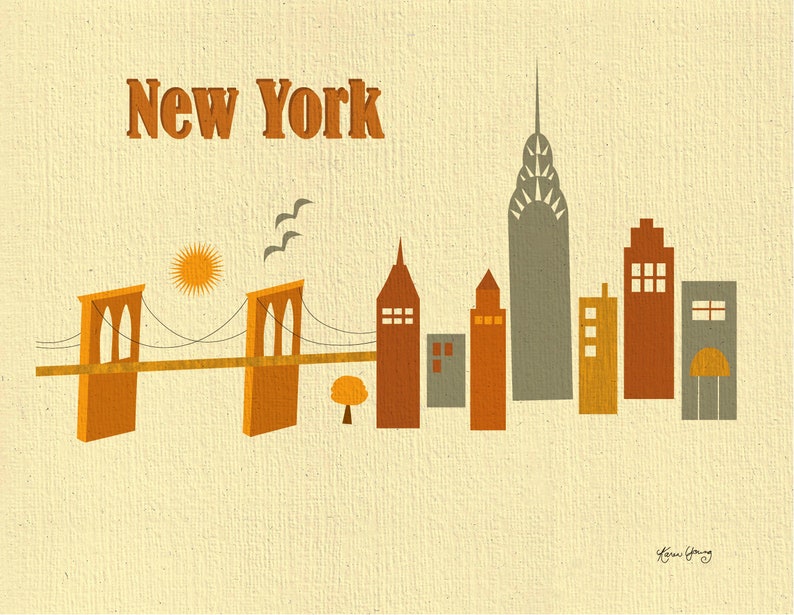 New York City Skyline Print, NYC Wall Art Map, Brooklyn Bridge Print ...