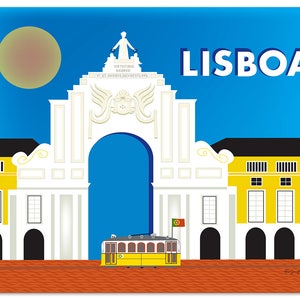 Lisbon Skyline Art Print, Lisboa Travel Print, Horizontal Lisbon Art, Art Arco da Rua Augusta, Portugal City Art Print - style E8-O-LIS