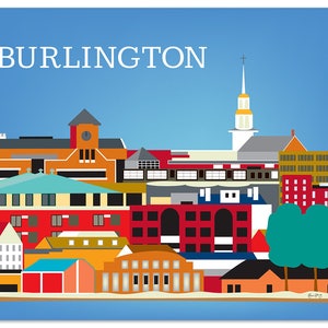 Burlington Print, Burlington Skyline Art, Vermont Print, Burlington horizontal Wall Art, Burlington VT Print, Loose Petals style - E8-O-BUR