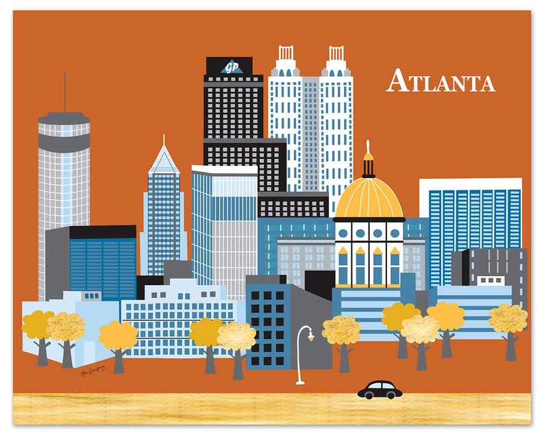 Atlanta Skyline Art Print Atlanta Map Atlanta Wall Art Etsy