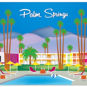 Impression d'art Palm Springs, ligne d'horizon, décoration murale rétro Palm Srings, chambre d'enfant Palm Springs, impression d'art horizontal ville pétales en vrac - style E8-O-PAL