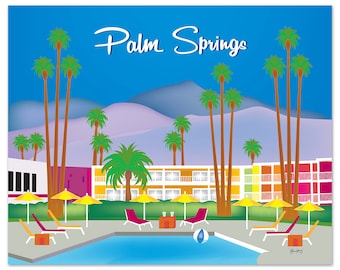 Stampa artistica di Palm Springs, Skyline, Palm Springs Retro Wall Decor, Palm Springs Nursery, Loose Petals City Print Orizzontale Art - stile E8-O-PAL