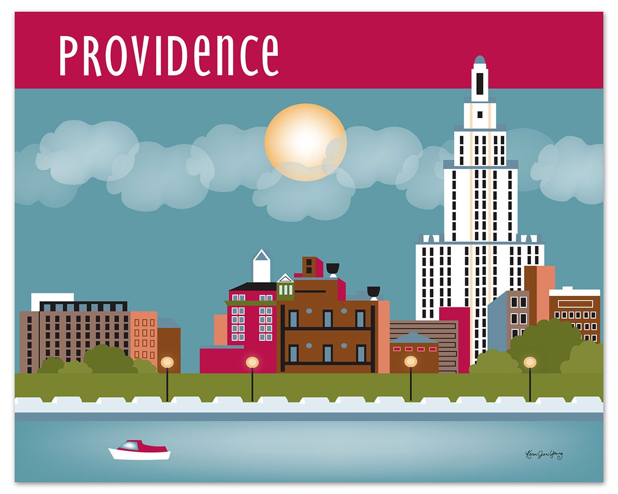 Providence, Rhode Island Print, RI Skyline Art Print, Providence Art Print Horizontal, Rhode Island Wall Living Room Print - style E8-O-PRO