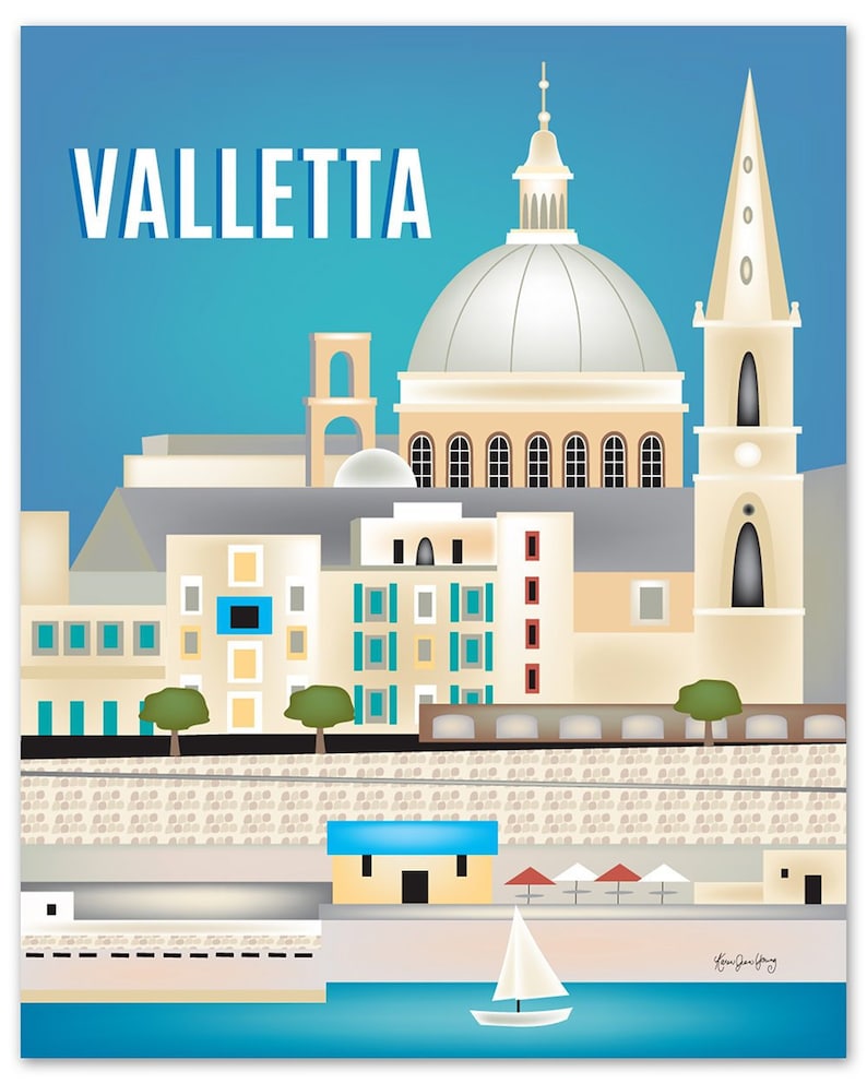 Valletta Malta Art Skyline Valletta Poster Vertical Print Etsy