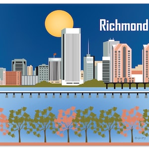 Richmond Skyline Print, Virginia State Art,  Richmond VA Wall Art, Richmond Horizontal Office Poster, Nursery Art, VA Art - style E8-O-RIC