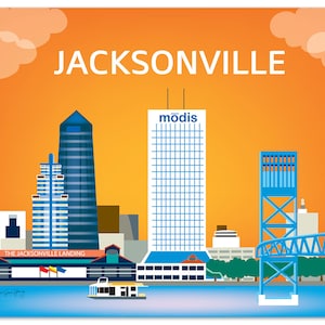Jacksonville FL Skyline, Jacksonville map, Jacksonville horizontal Art,  Florida poster, Florida cities, southern wall art  style - E8-O-JAC