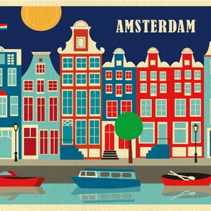 Amsterdam Print, Amsterdam Poster, Amsterdam Wall Art, Amsterdam Holland Retro Travel Art, Dutch Print, Holland Art Print style E8-O-AMS image 2