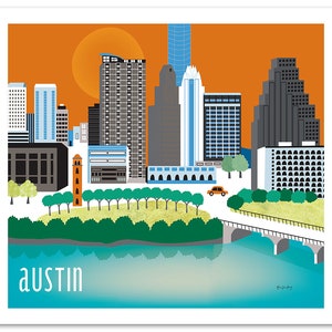 Austin Skyline Art Print, Austin Map, Austin poster, Texas Poster, Austin Nursery Art, Loose Petals Texas City Art Print style E8-O-AU image 3