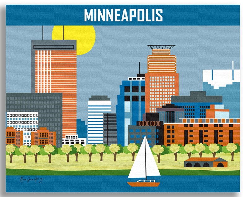 Minneapolis Skyline, Minneapolis Print, Minneapolis Poster, Loose Petals Horizontal Minneapolis MN City Art Print style E8-O-MINB image 4