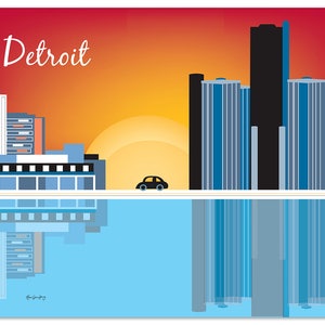 Detroit Skyline Art Print, Detroit  Michigan, General Motors Horizontal Art, Detroit Office Art, Detroit Art, Loose Petals,  style E8-O-DET