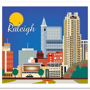 Raleigh Skyline Print, Raleigh NC Gift, Raleigh Art Print, Raleigh horizontal wall art, Raleigh NC City Art, Loose Petals style E8-O-RAL image 3