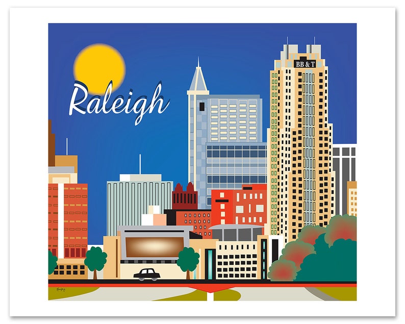 Raleigh Skyline Print, Raleigh NC Gift, Raleigh Art Print, Raleigh horizontal wall art, Raleigh NC City Art, Loose Petals style E8-O-RAL image 3
