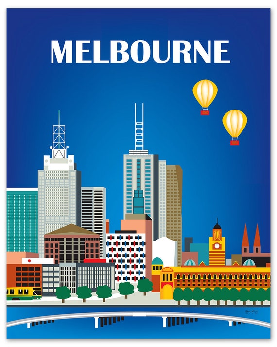 Melbourne Skyline Art Print, Australia Travel Poster, Vertical Melbourne Wall Art, Melbourne  Gift, Melbourne City Art - style E8-O-MEL