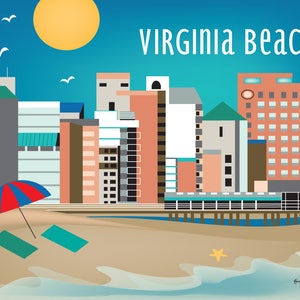 Virginia Beach Skyline Art Print, Horizontal, VA Wall Art, Virginia Travel Poster, Virginia Beach Gift, Loose Petals City Gift - E8-O-VB