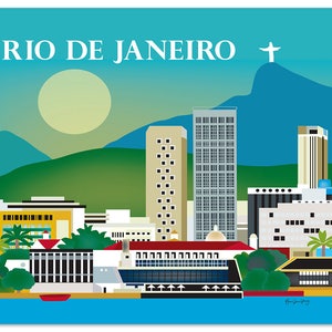 Rio De Janeiro Skyline Art Print, Rio De Janeiro Brazil Artwork, Horizontal Rio illustration, Brazilian Art, Rio City Print - style E8-O-RIO