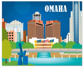 Omaha Skyline Print,  Nebraska Print, Omaha NE map, omaha Wall Art, omaha nursery, Omaha office wall art, Omaha Gift style - E8-O-OMA