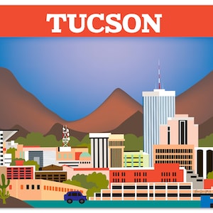 Impression d'art Tucson Skyline, art mural Tucson, Tucson City, impression Tucson AZ, cadeau de mariage Tucson, Tucson AZ, impression Tucson horizontale, E8-O-TUC