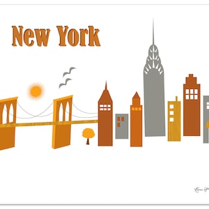 Stampa skyline di New York City, mappa artistica da parete di New York City, stampa del ponte di Brooklyn, poster da parete di New York City, stampa artistica di New York City, stile Loose Petals E8-O-NY5