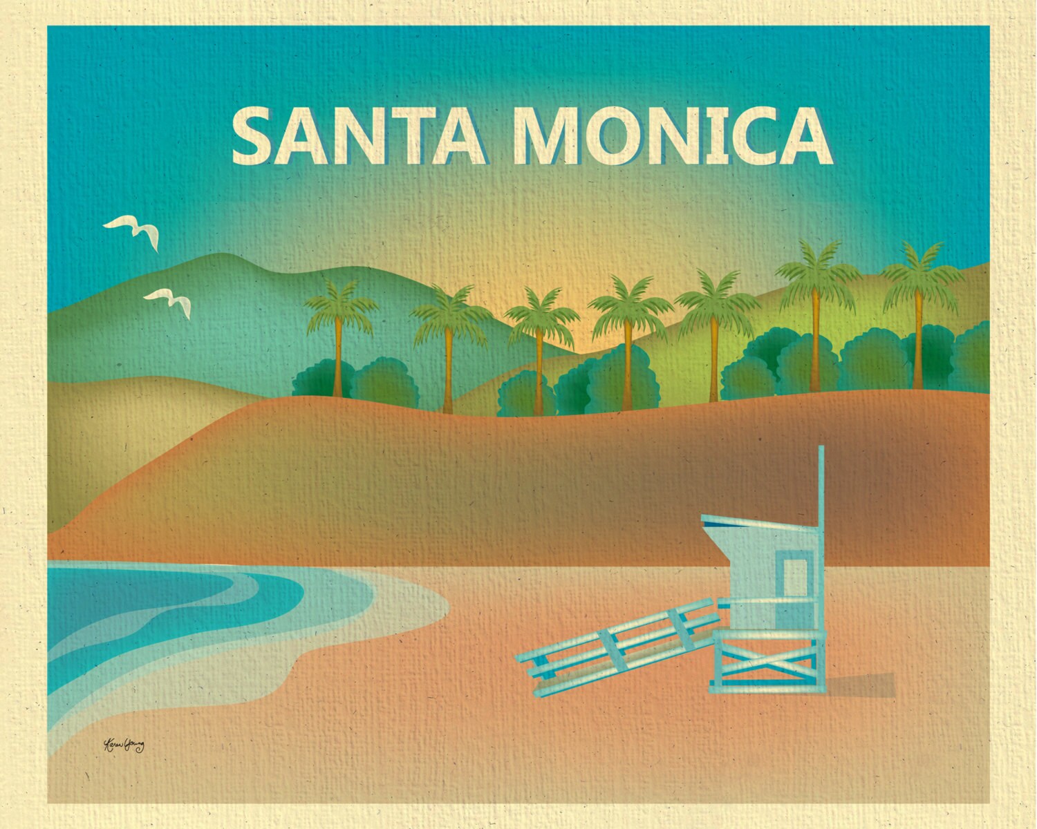 Santa Monica Beach Print Santa Monica Wall Art Santa Monica Etsy