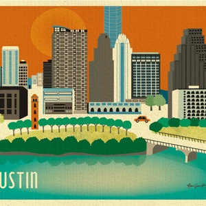 Austin Skyline Art Print, Austin Map, Austin poster, Texas Poster, Austin Nursery Art, Loose Petals Texas City Art Print style E8-O-AU image 2