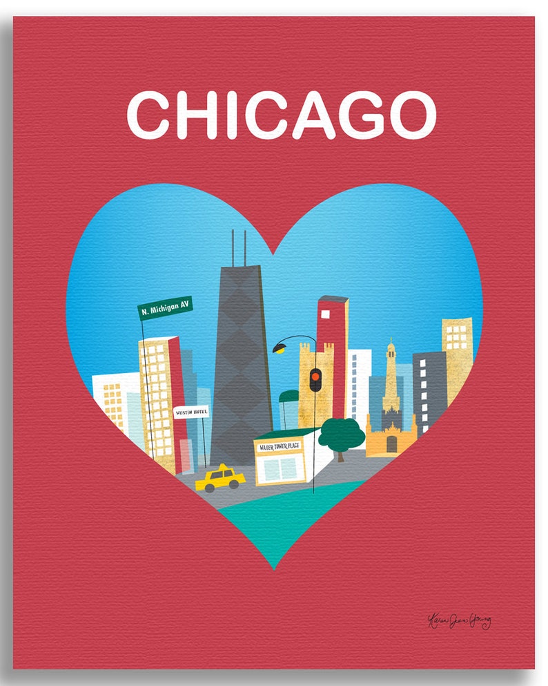 Chicago Skyline Art Heart Print, Chicago Wall Art, Chicago Wedding Print, Chicago Baby, Vertical Loose Petals City Print, style E8-O-CHI4 image 4