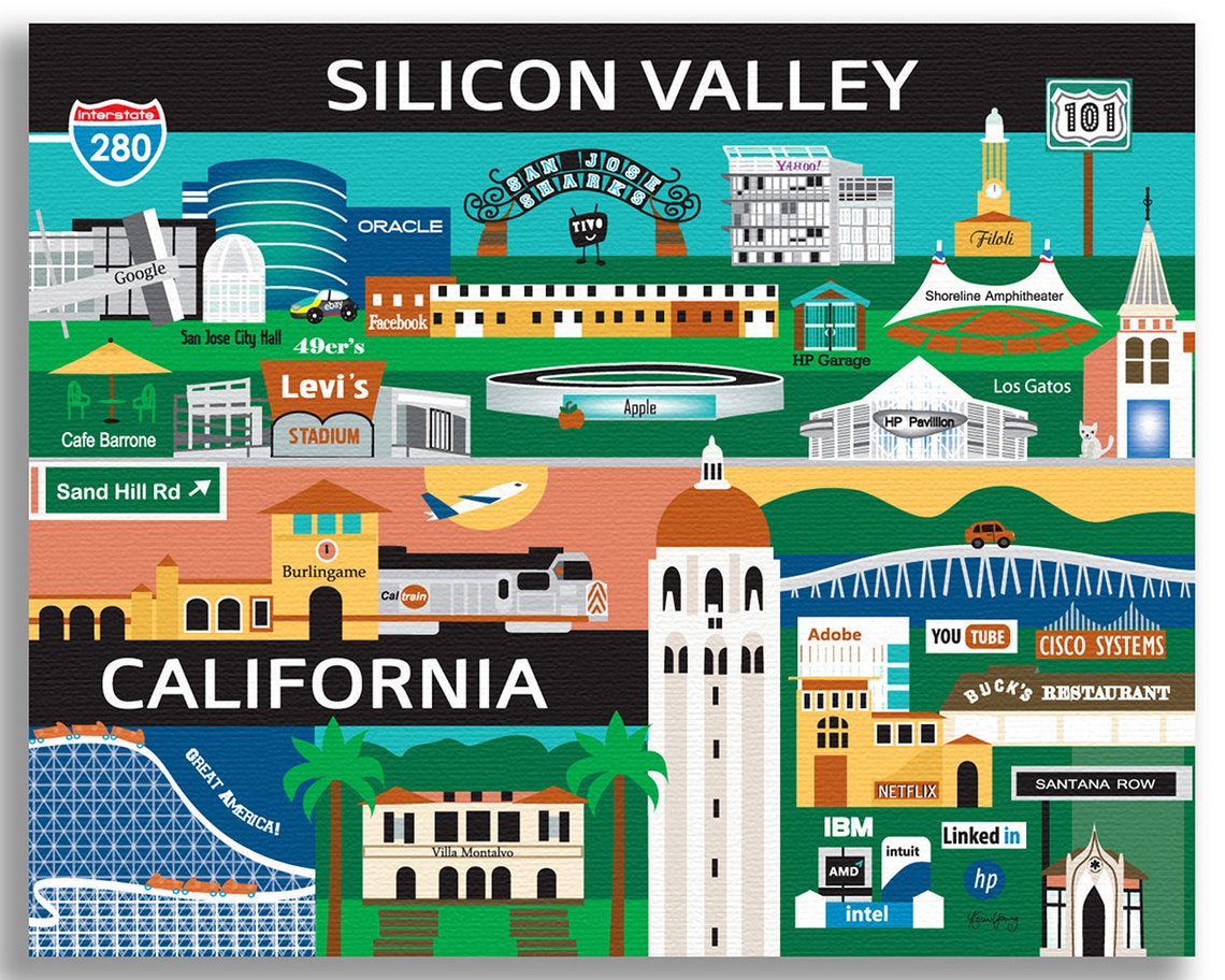 Silicon Valley Print Silicon Valley Poster San Jose Palo Etsy