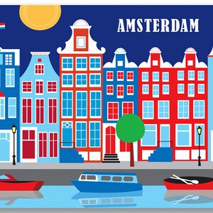 Amsterdam Print, Amsterdam Poster, Amsterdam Wall Art, Amsterdam Holland Retro Travel Art, Dutch Print, Holland Art Print style E8-O-AMS image 4