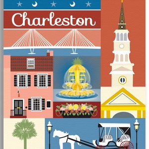 Charleston SC Art, Charleston SC map, Charelston sc skyline print, Charleston Rainbow Row art print, Charelston sc art style E8-O-CHARL image 4