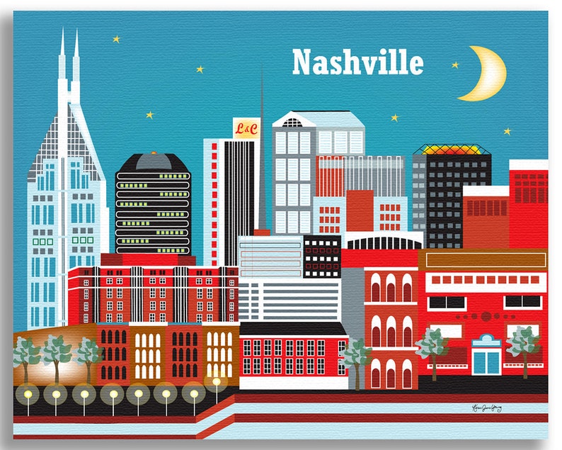 Nashville Skyline Art Print Nashville Wall Art Nashville Etsy