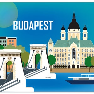 Budapest Skyline Art Print, Chain Bridge, Hungary Travel Poster, Gift, Budapest horizontal wall art, Budapest gift, Loose Petals - E8-O-BUD