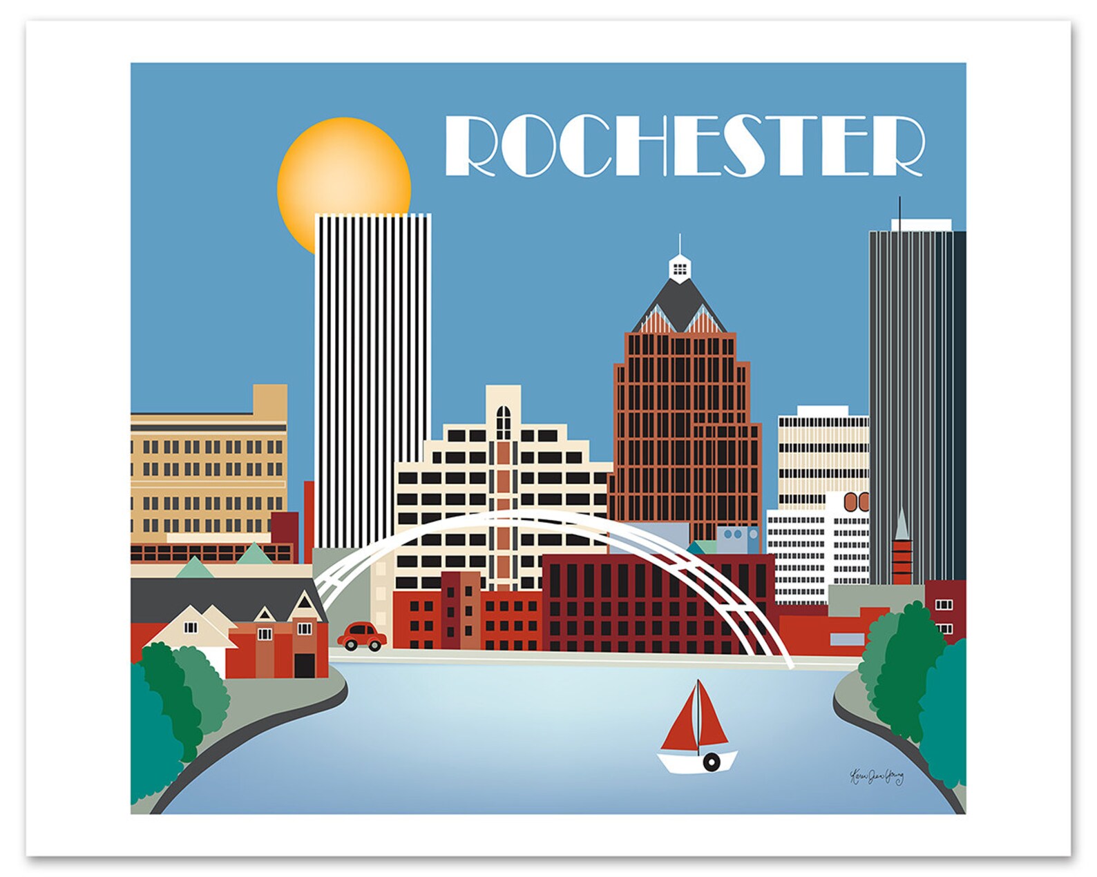 Rochester Print Rochester NY Skyline Rochester Horizontal Etsy