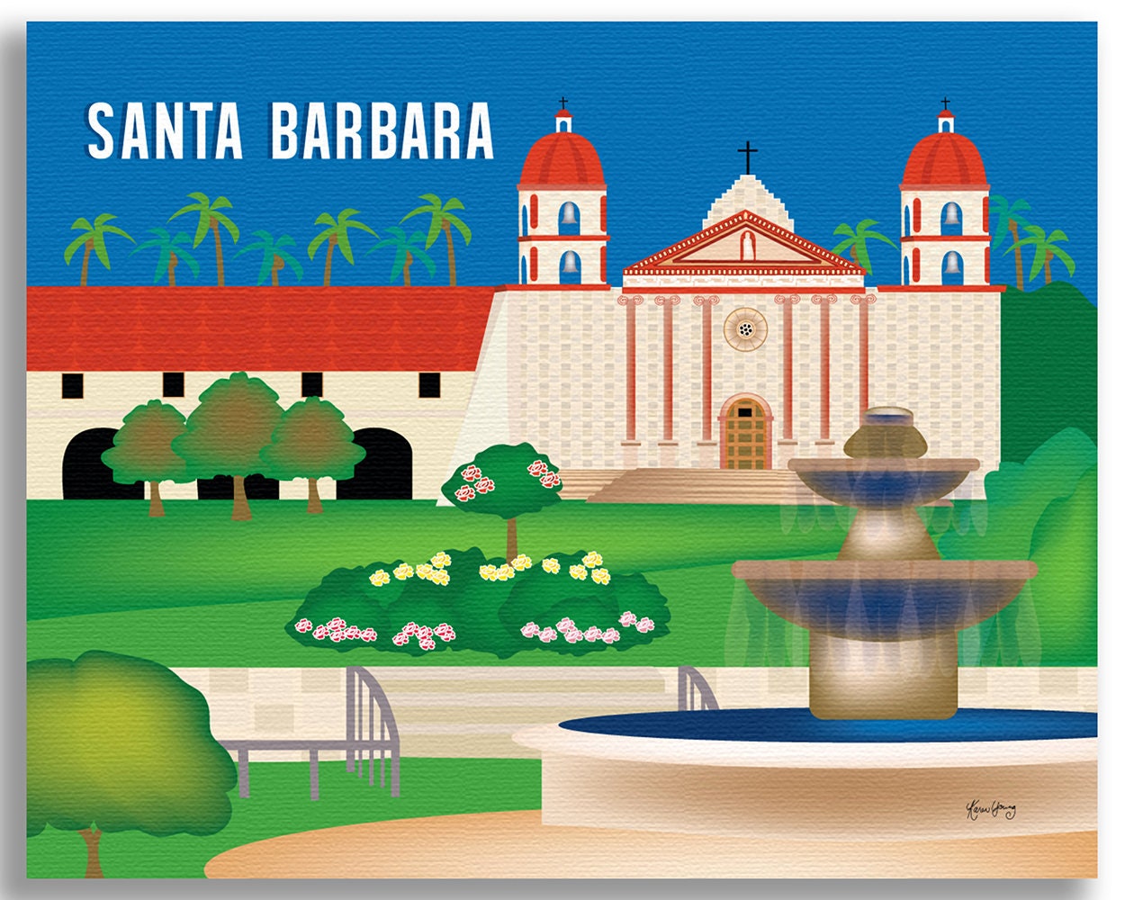 Santa Barbara Art Santa Barbara Map Old Mission Horizontal Etsy Australia
