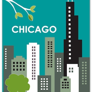 Impression d'art sur la ligne d'horizon de Chicago, carte de Chicago, art mural de Chicago, affiche de voyage de Chicago, art de bébé de Chicago, impression de ville pétales en vrac - style E8-O-CH1