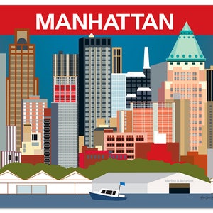Manhattan Skyline Art Print, New York Print, NYC Skyline, New York horizontal print, NYC decor, New York Poster, NY Art Gift, style E8-O-NY7